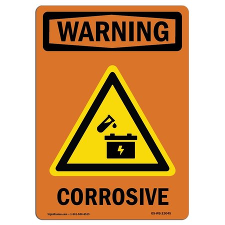 SIGNMISSION Safety Sign, OSHA WARNING, 14" Height, Corrosive, Portrait OS-WS-D-1014-V-13045